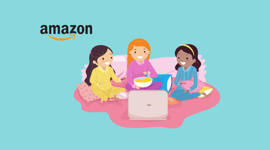 女の子３人がamazonプライムビデオを見ている