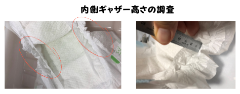 おむつのギャザー高さを測定している