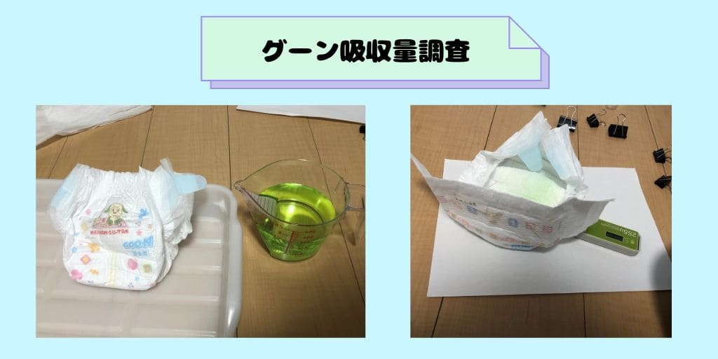 おむつグーンの吸収量テスト