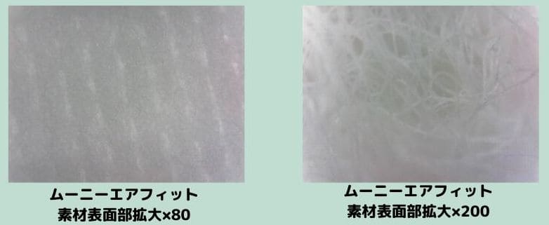 ムーニーエアフィットの素材表面部拡大80、200倍