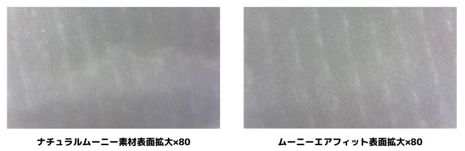 ムーニー2種類の素材表面部を80倍に拡大している
