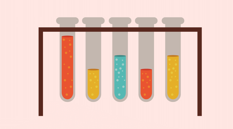 薬剤が入った試験管がたくさん並んでいる