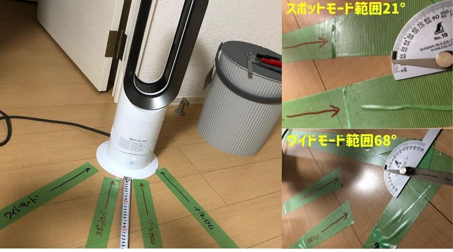 ダイソンAM09のスポットモードとワイドモードの範囲