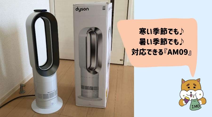 ダイソンAM09本体とパッケージが置いてある