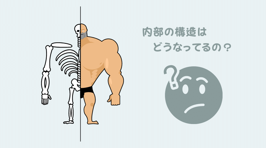 中身が見えている男性と質問しているキャラクター