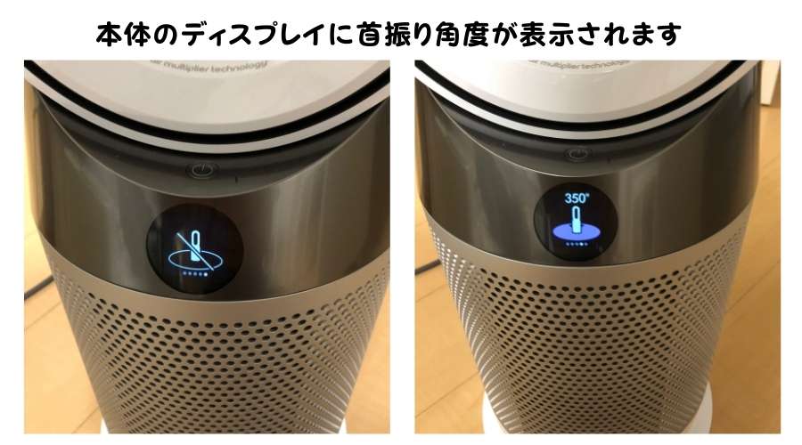 本体ディスプレイに首振り角度が表示されている
