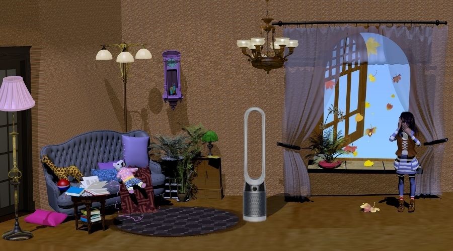 メルヘンな部屋にダイソン扇風機が置いてある