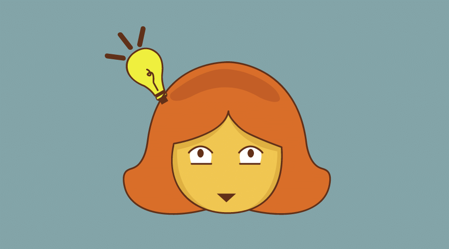 女性の頭に載っている電球が光っている