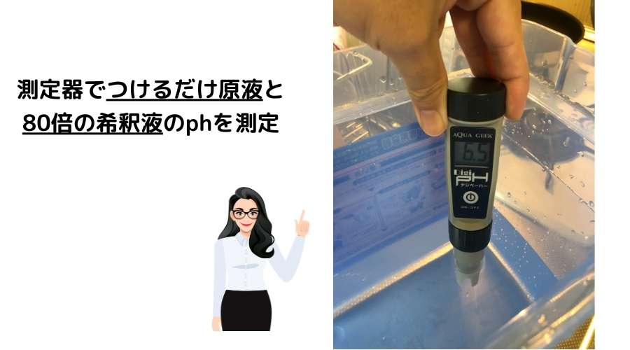 つけるだけの液体で作った希釈液を、ph測定器で測定している。