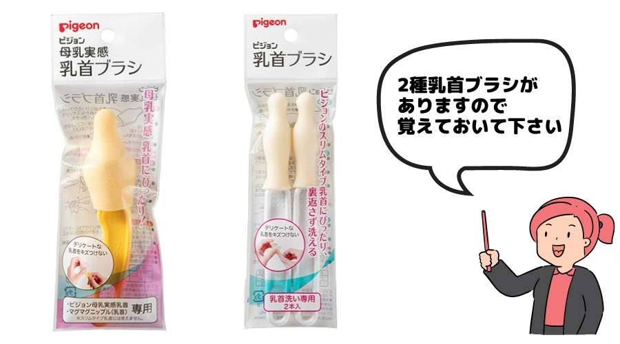 2種類のピジョンの乳首ブラシが置いてある