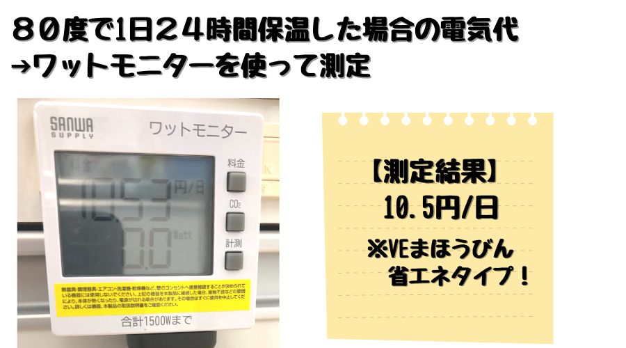 電気ポットで80度保温した場合の1日24時間の電気代を測定