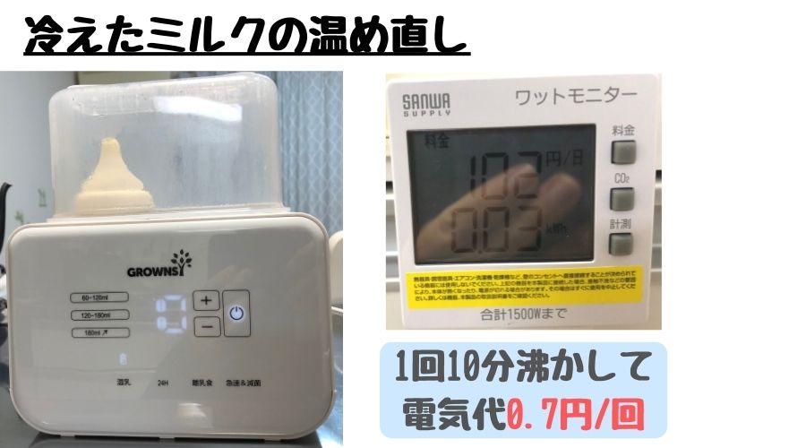 ミルクウォーマーでミルクを温め直しにかかる電気代