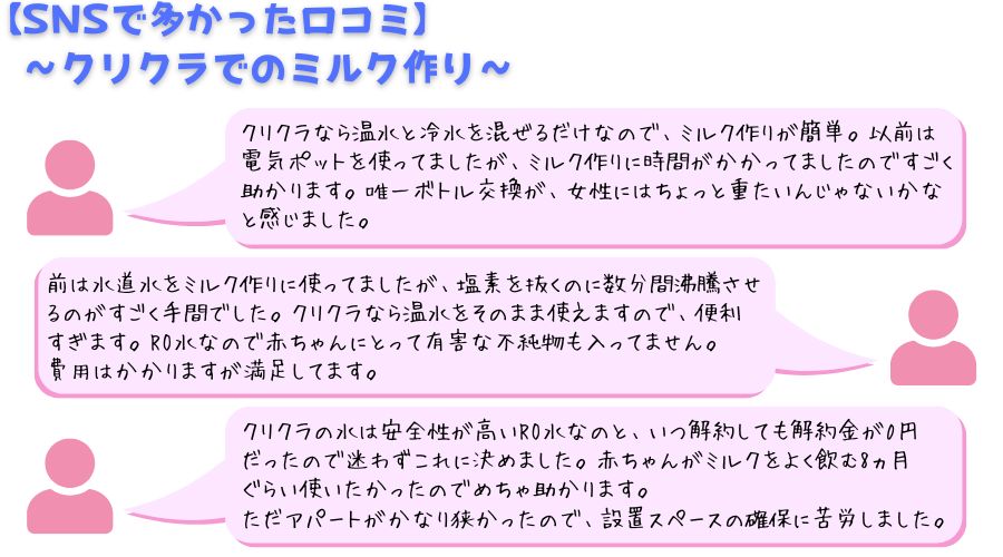 クリクラでミルク作りをしている方の口コミ
